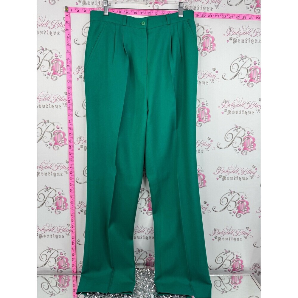 Gloria pants vintage wool Classic High-Waist Wide-Leg Trousers in Emerald Green
